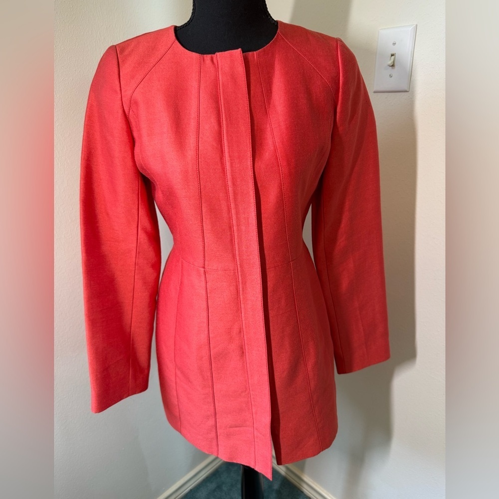 Banana Republic Orange Zip Up Suit Dress Jacket size XS Petite - Picture 3 of 16